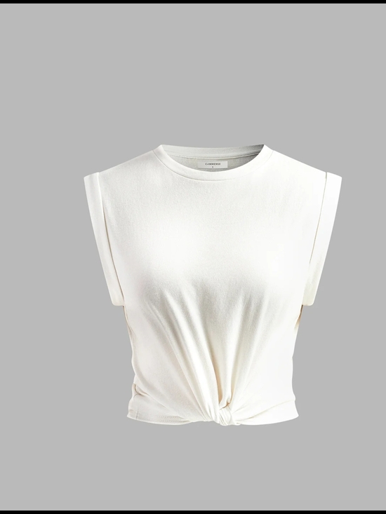Commense Tops - Commense White Knot-Front Crop Tank